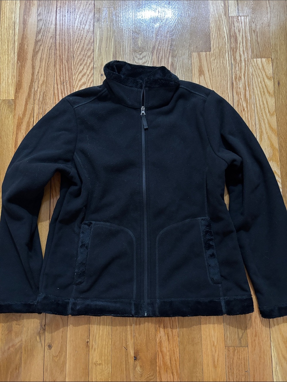 Lands' End Black Teddy Jacket with Zip Front